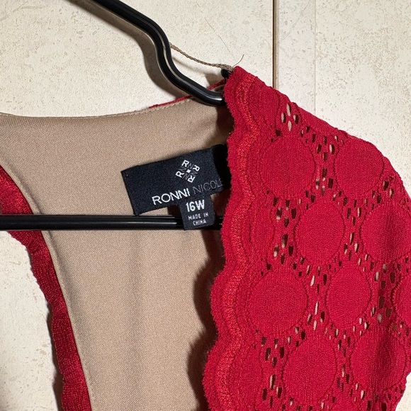 Ronni Nicole Red Lace Overlay Dress 16W - Picture 5 of 7